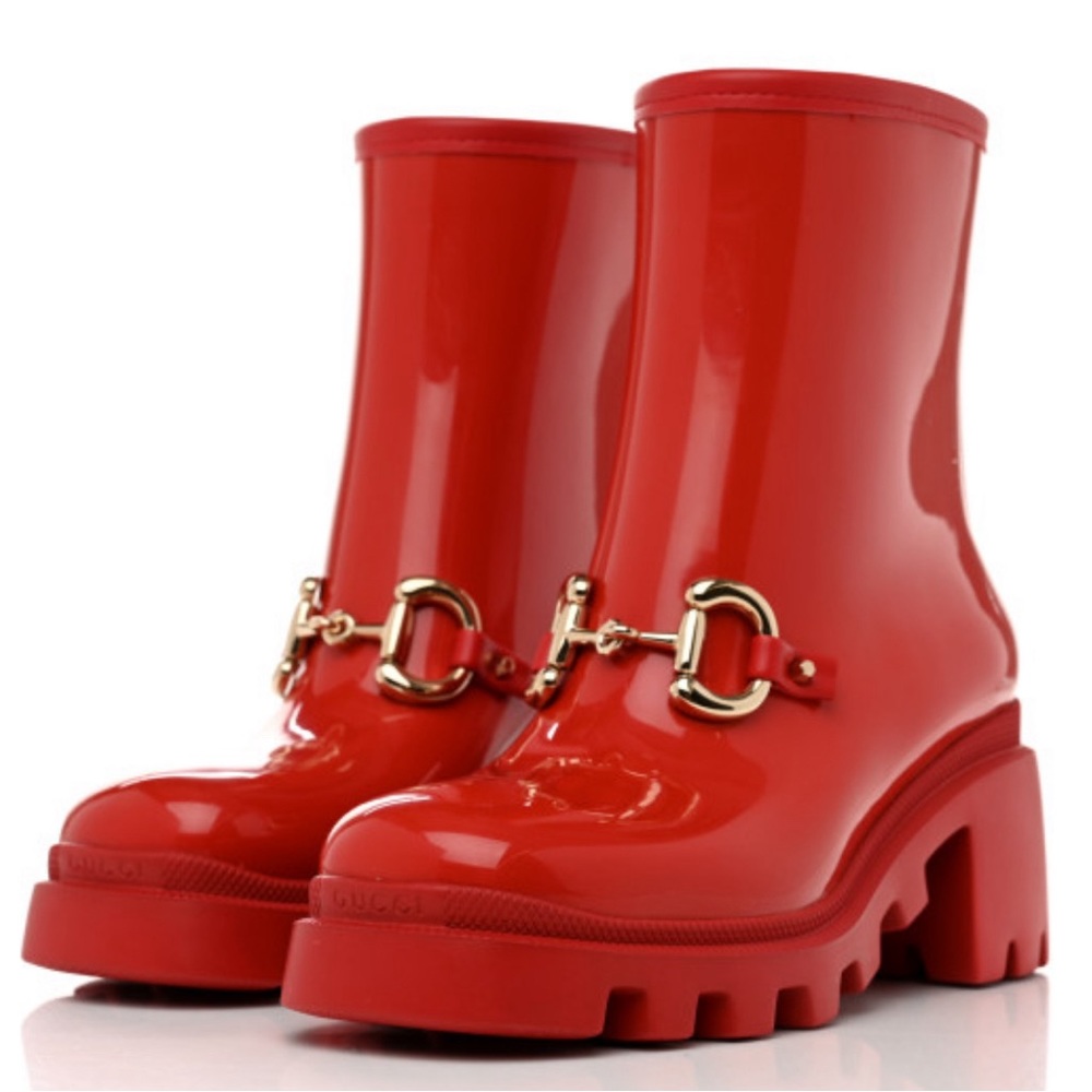 GUCCI Rubber Womens  Ankle Boots Maple Red Size 35 - Picture 2 of 4